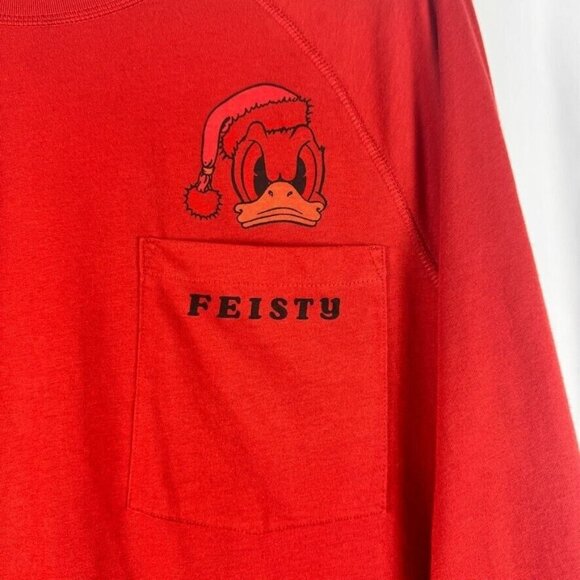 Disney X AE Red Donald Duck Feisty Long Sleeve Pocket Tee Pajama Top L - Picture 2 of 6